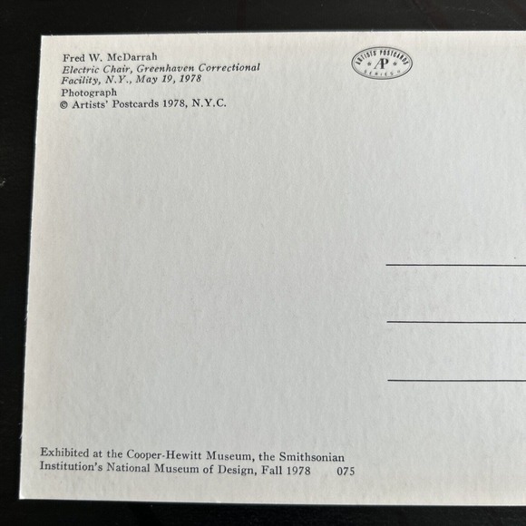 Artists Postcards 1978 Vintage - Fred W. McDarrah Electric Chair Photograph - Picture 10 of 10